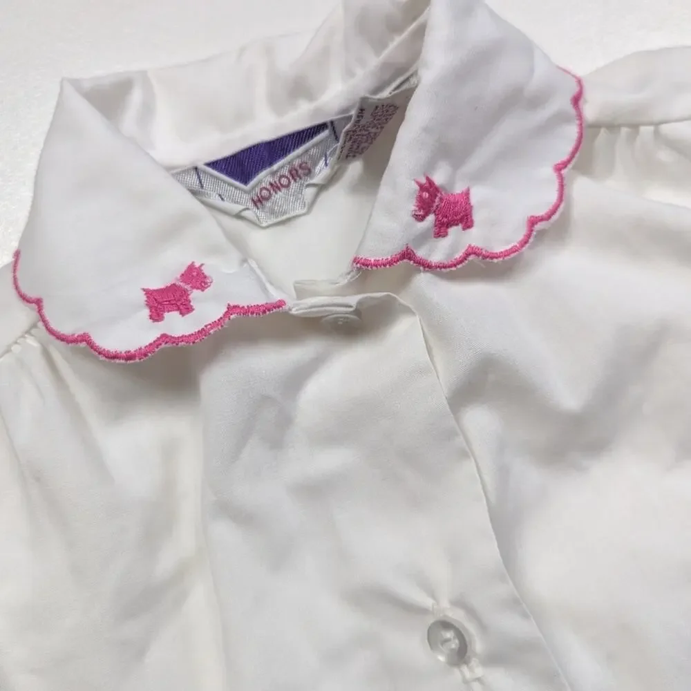 Vintage Honors Shirt Girls Size 4T White Scottie Dog Peter Pan Collar